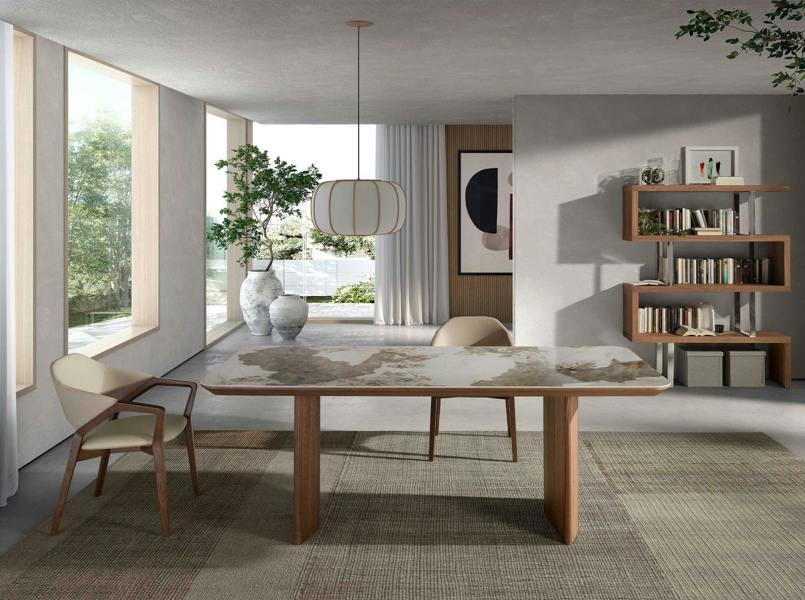 Angel Cerdá Rectangular porcelain marble and walnut dining table 1129