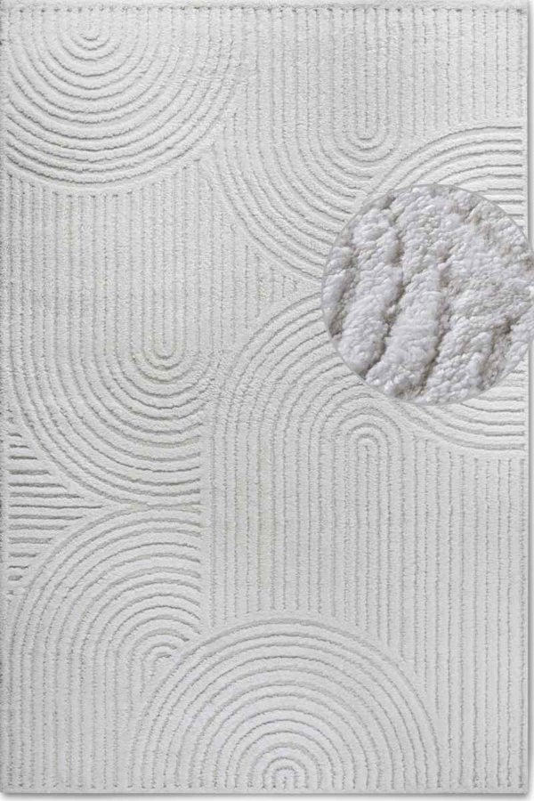 High Pile White Rug Chappe – Soft Geometric