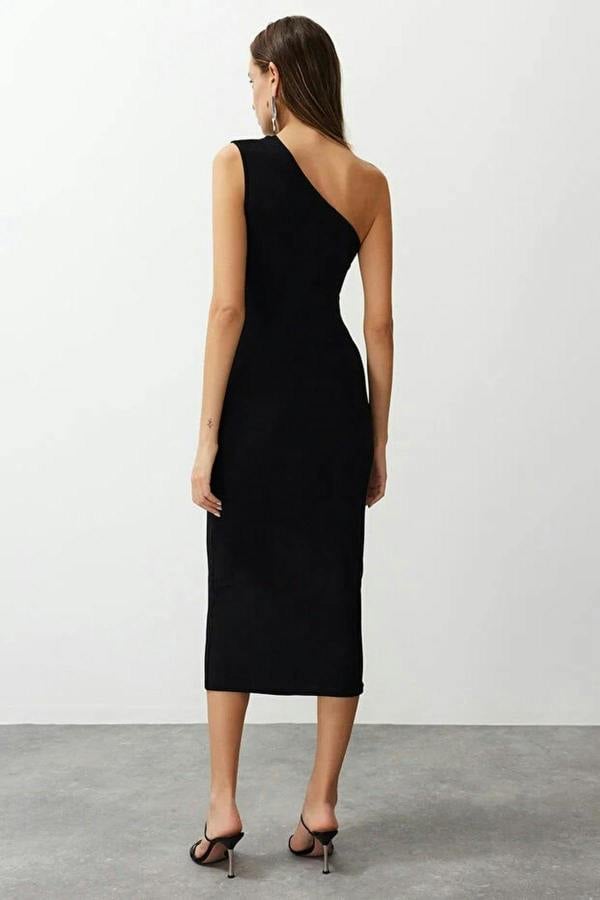 WOVCOR One-Shoulder Draped Stretch Knit Dress