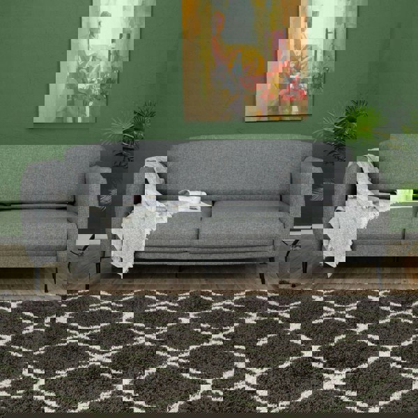 Moroccan Design Thick Shaggy Area Rugs Dark Grey