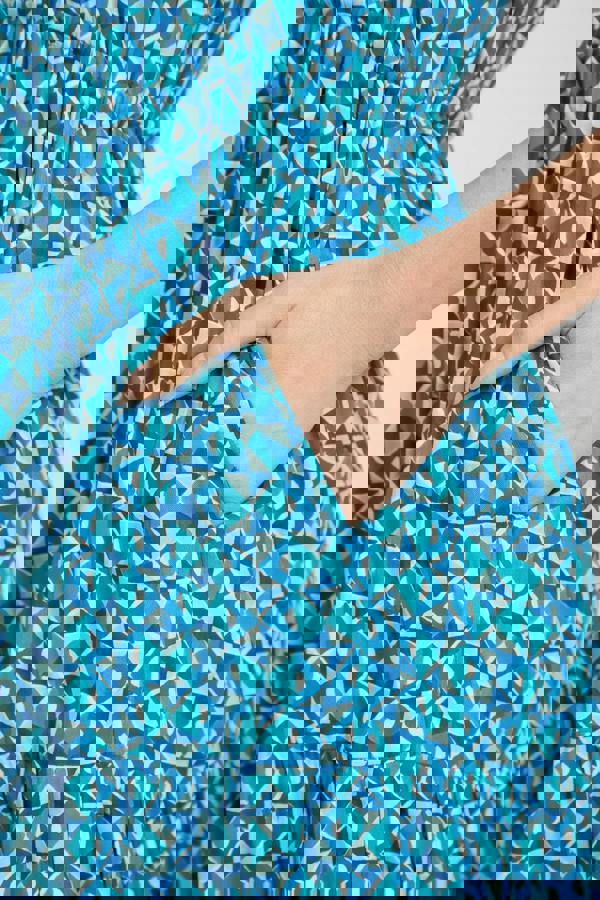 Mudflower Geometric Print Tie Front Midi Dress