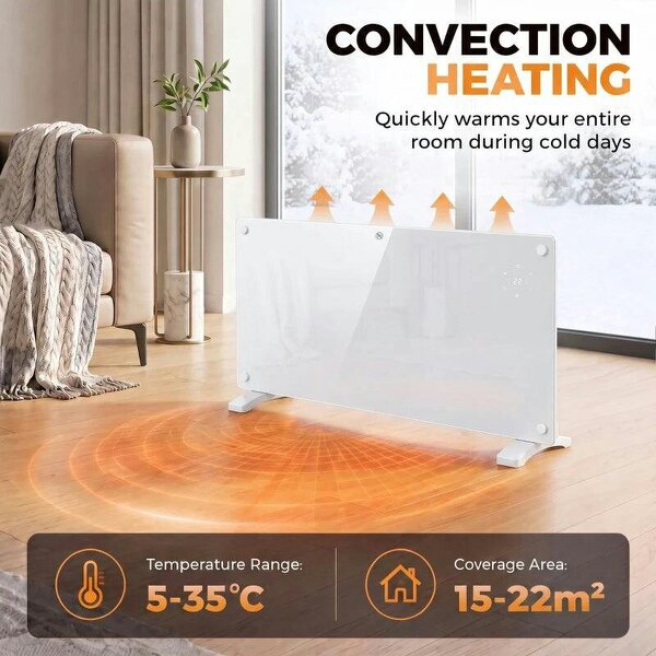 Smart Panel Heater Wall Mounted Freestanding, Electric Heater with Weekly Timer, Open Window & Anti-Frost, 2000W, White
