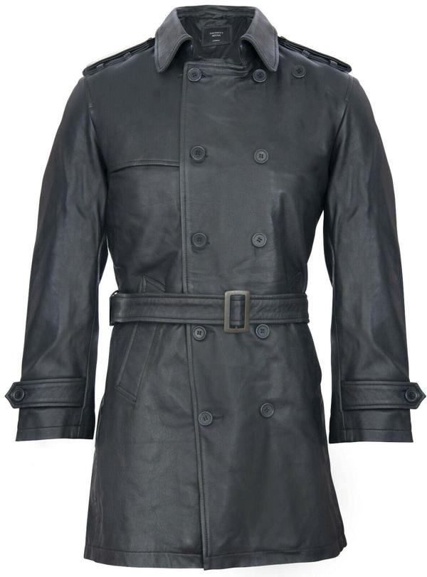 Infinity Leather Mens Black Leather Trench Coat-Memphis