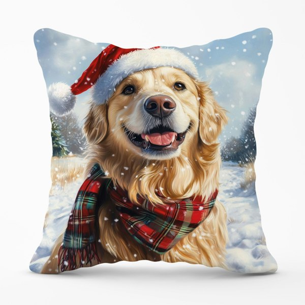 Warren Reed Snowy Christmas Golden Retriever Cushion