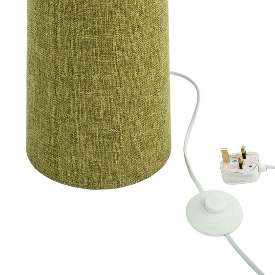 Happy Homewares Modern Olive Green Linen Fabric Floor Lamp with Drum Shade and Base