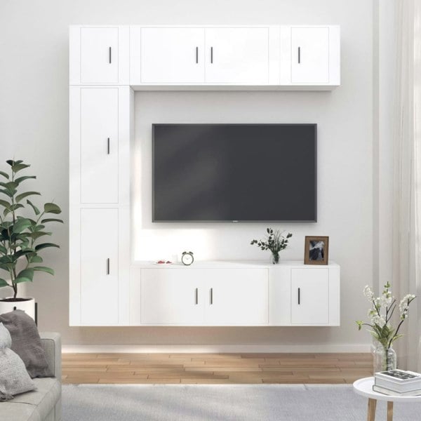 Berkfield 7 Piece TV Cabinet Set White Engineered Wood