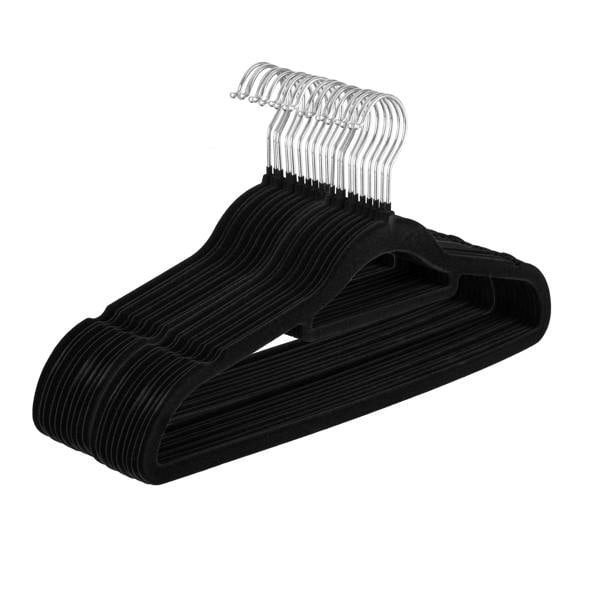 Gr8 Home Pack of 20 Black Non Slip Flocked Velvet Coat Hangers Space Saving Trouser Bar