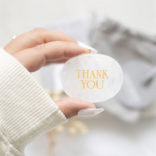 Serano Thank You Clear Quartz Crystal Palm Stone