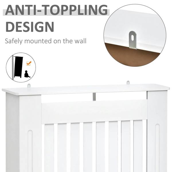 White slatted radiator cover cabinet with vertical vent slats and side handles