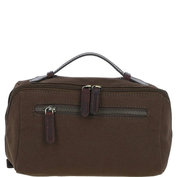 Real Leather X Canvas Washbag: fen-759