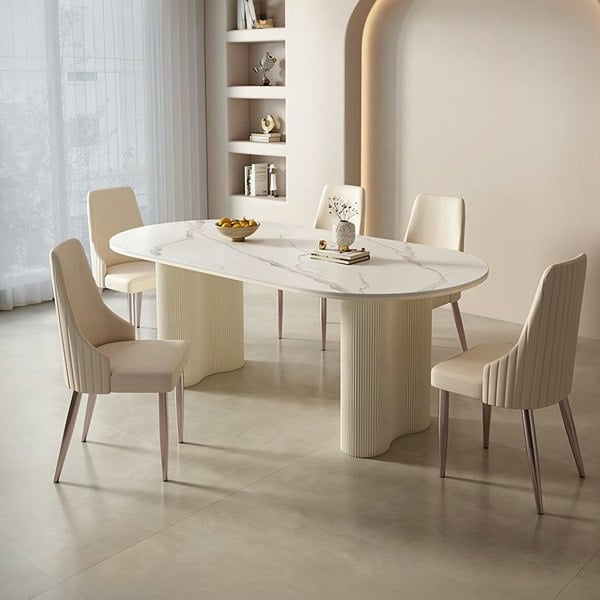 Detail view of Peru Oval Dining Table, White with dining table round