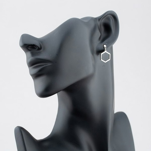 T. H. Baker Silver Open Cut Hexagon Dropper Stud Earrings SE06907A