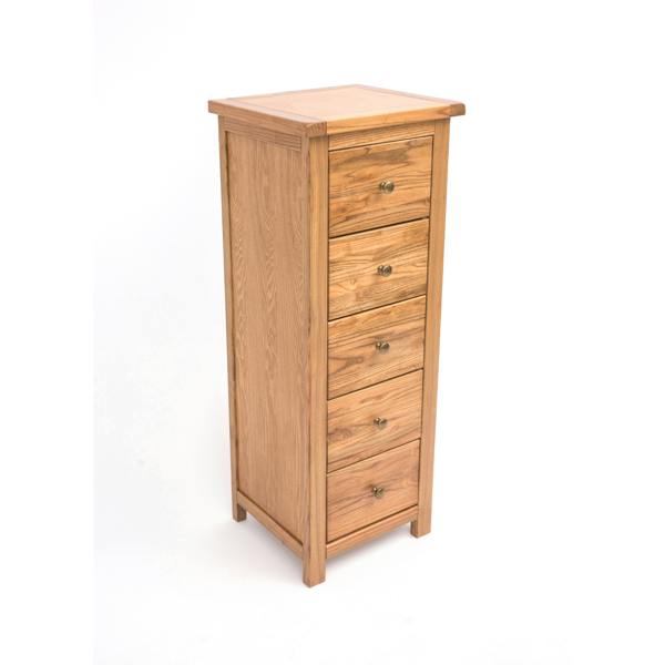 Cabinet Bits Trivento 5 Drawer Narrow Chest of Drawers Brass Knob