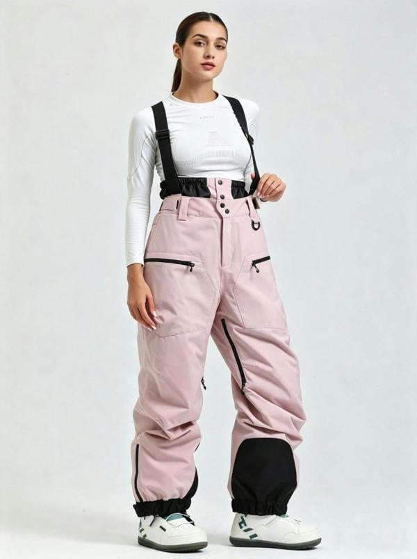 Anniou Women's Suspender Ski Bib Pants - light pink