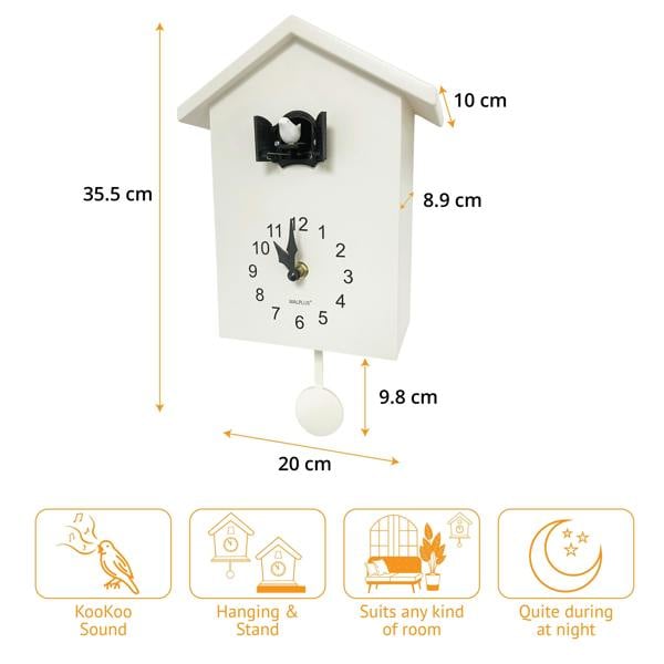 WALPLUS WC2087 - Minimalist White Cuckoo Clock - White Window