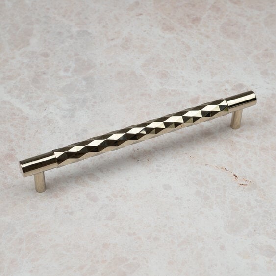 Handle & Home Polished Nickel Solid Brass Diamond Knurled Handle & Coordinating Knob