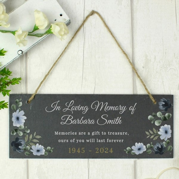 Personalised Memento Company Personalised Memorial Floral Slate Hanging Ornament