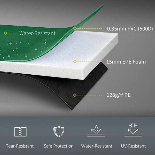 Green trampoline pad spring cover layered PVC and EPE foam with water-resistant finish