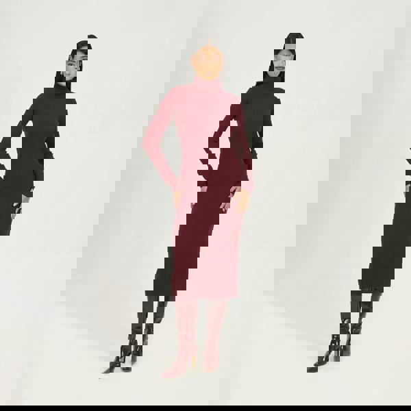 Brave Soul Wine Roll Neck Ribbed Knit Midi Dress - Wine Image 1