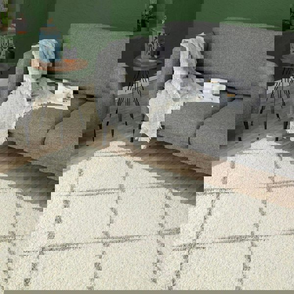 Diamond Design Thick Shaggy Area Rugs Ivory