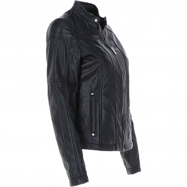 Monomoi Ladies Leather Fashion Biker Jacket Black: Victoria