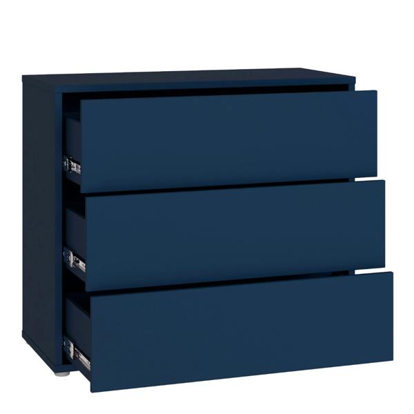 Alice Springs 3 Drawer Chest with Push-to-Open Drawers in Night Blue and White