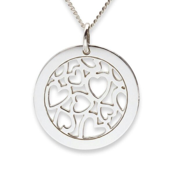 Christopher James of London 9ct White Gold Hearts in Personalised Disc Pendant with Necklace Chain Option