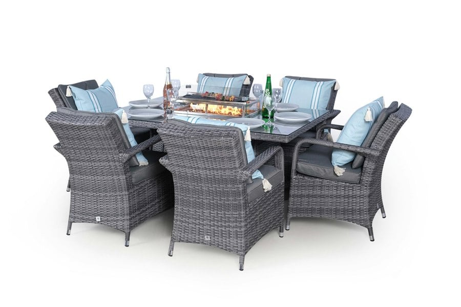 Giardino Arizona Fire Pit 6 Seater Rectangle Rattan Dining Set