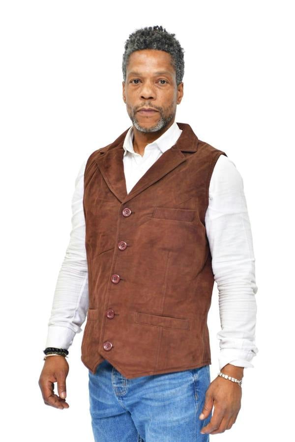 Infinity Leather Mens Classic Smooth Goat Suede Leather Waistcoat-Exeter