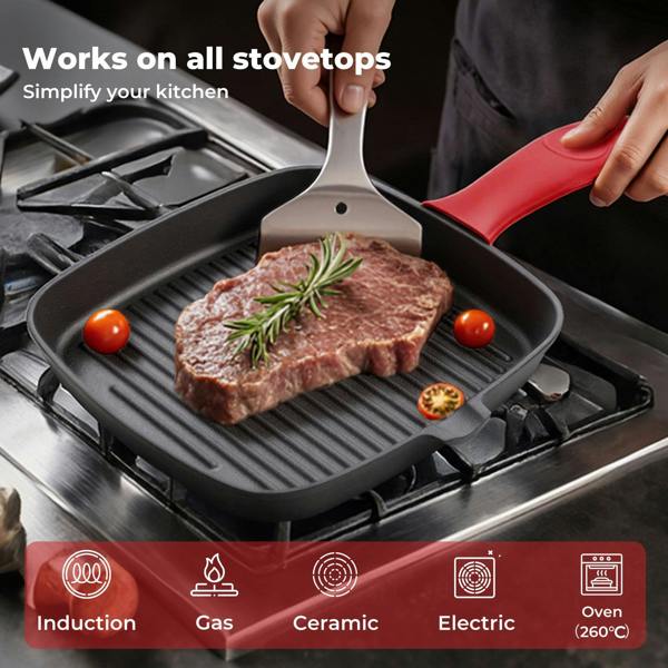 Toque Cast Iron Griddle Grill Pan Square Skillet BBQ Non‑Stick Frying Cookware
