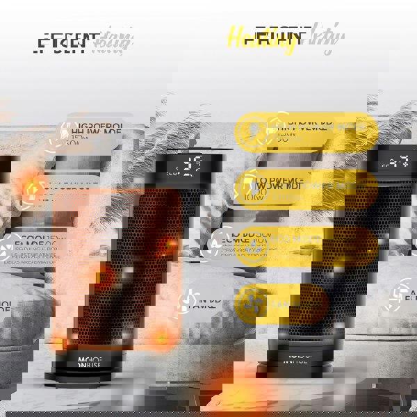 MONHOUSE 1500W Energy Efficient Electric PTC Portable Heater 12H Timer - 24cm