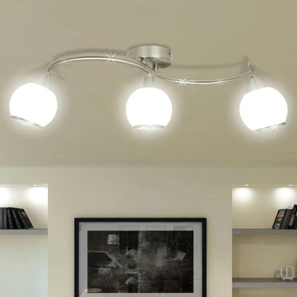 Berkfield Ceiling Lamp with Glass Shades on Waving Rail for 3 E14 Bulb