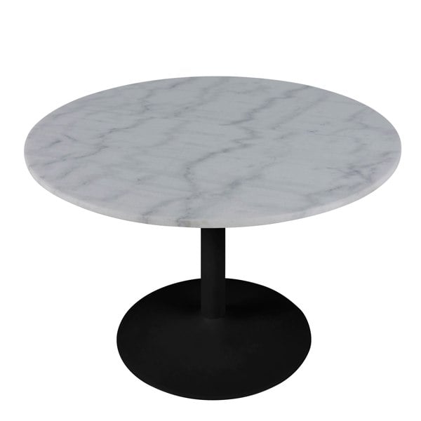 Furniture To Go Tarifa Round Dining Table with White Polished Marble Top and Black Base