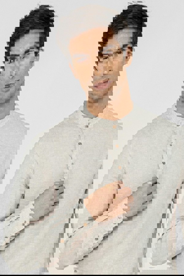 ENORSIA Men's Band Collar Linen Shirt