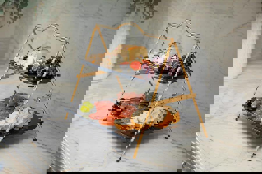 Artesà 2 Tier Gold and Black Metal Serving Stand, 39.3 x 26cm