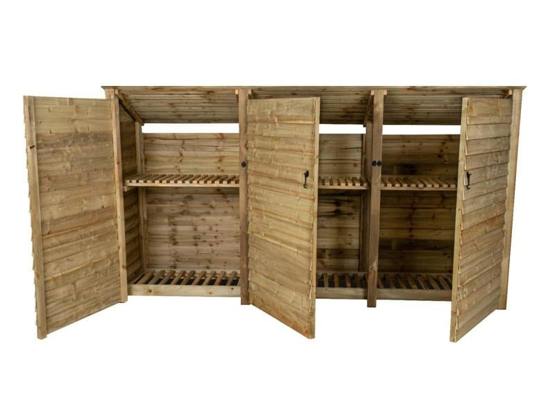 Arbor Garden Solutions Wooden Log Store (Roof Sloping Back) with Doors and Shelf W-335cm, H-126cm or 180cm, D-88cm