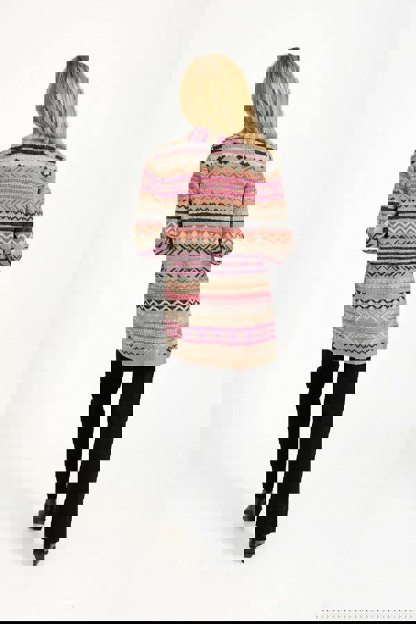 Aztec Print Pocket Detail Longline Cardigan