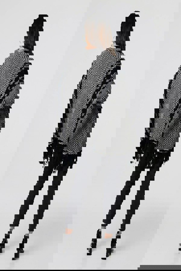 Black | Chevron Print Tassel Fringe Open Cardigan
