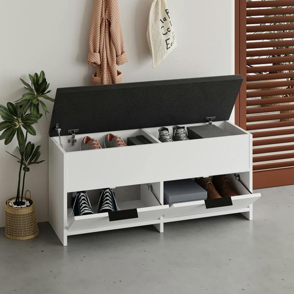 Decortie Modern Cove Shoe Storage with Fabric Bench 2-Tier Cabinet Hallway Entryway Storage 106x34x50cm