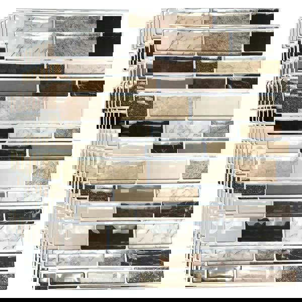 WT3D1825 - Brown Stone Glossy Mosaic 3D Tile Sticker 30.5 x 30.5cm (12 x 12 in) - 10pcs in a pack