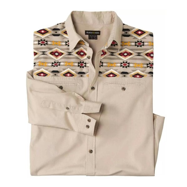Atlas For Men Mens Printed Poplin Shirt - Beige