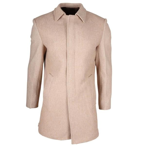 Infinity Leather Men's Wool Blend Classic Collar Beige Overcoat