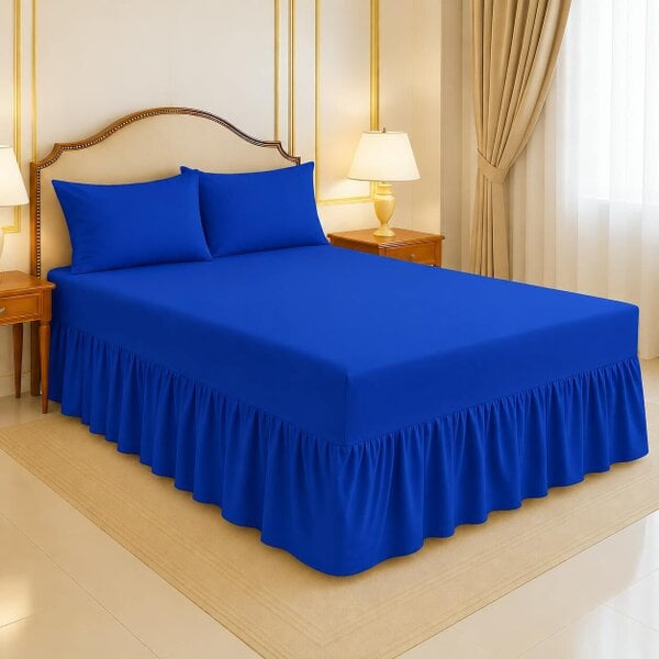 Night Zone 200 Thread Count Egyptian Cotton Pleated Valance Sheet – Hotel Quality Bed Valance - Royal Blue