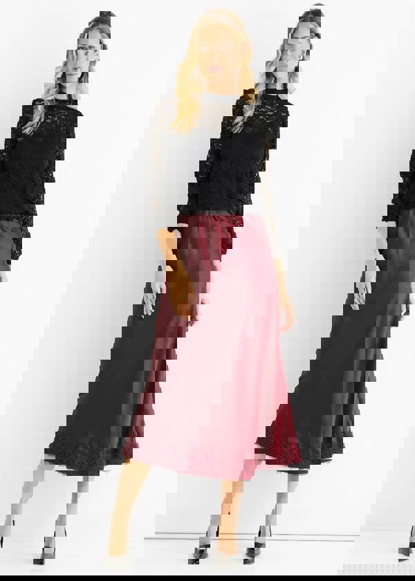 Gini London Black High Neck Jersey Lace Loose Fit Blouse