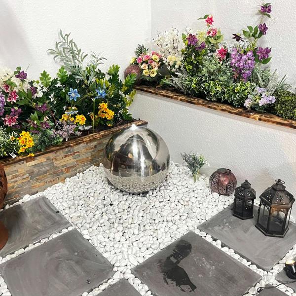 Tranquillity Water Features 40cm Stainless Steel Sphere Modern Metal Water Feature
