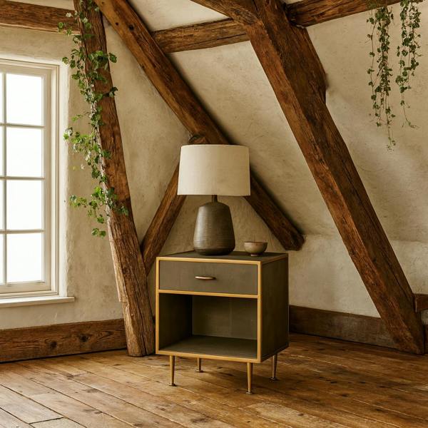 Wyld Haus Verona Taupe Shagreen and Gold Bedside Table