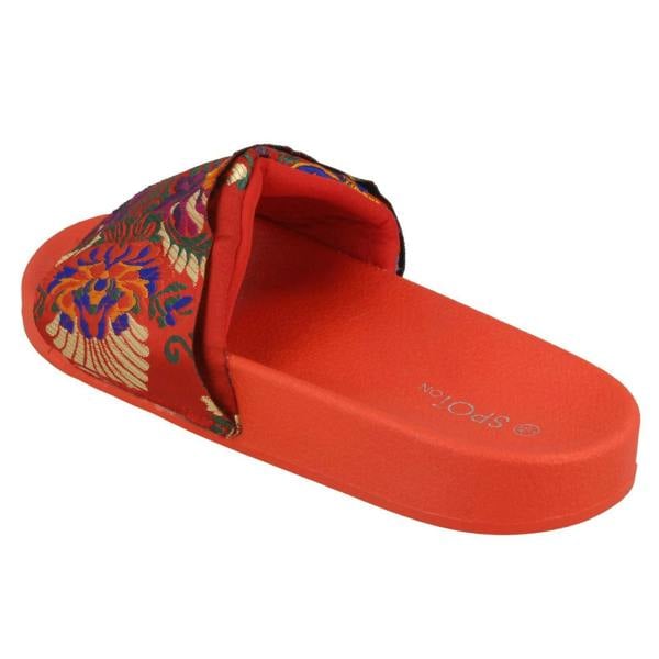 Spot On Ladies Spot On Chinese Print Mule Sandals