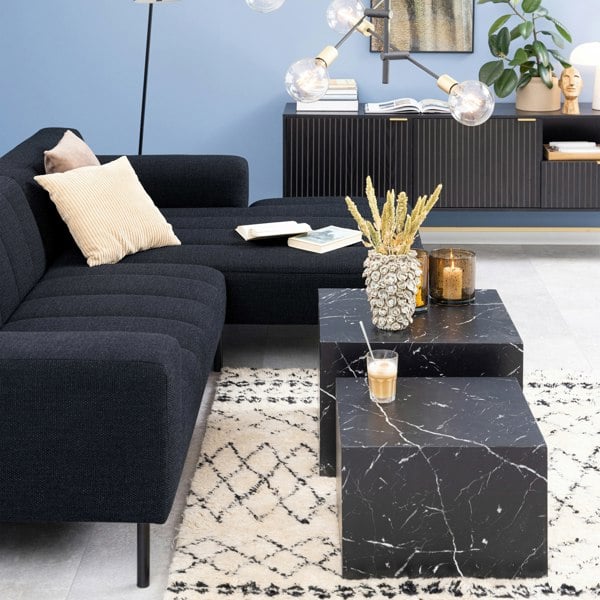 Furniture To Go Dice Square Coffee Table Set in Black Marble Effect
