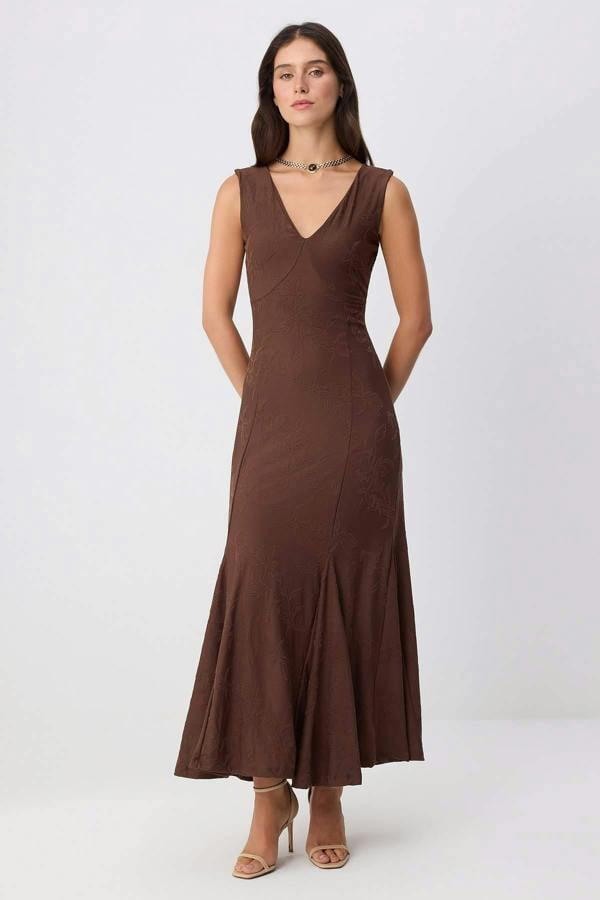 V Neck Thick Strap Sleeveless A-Line Maxi Dress