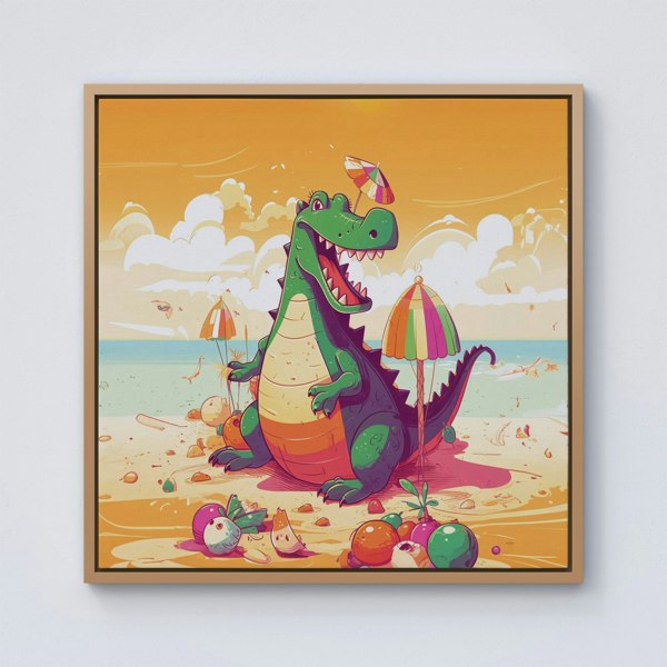 Warren Reed Crocodile On A Beach Holiday Framed Canvas